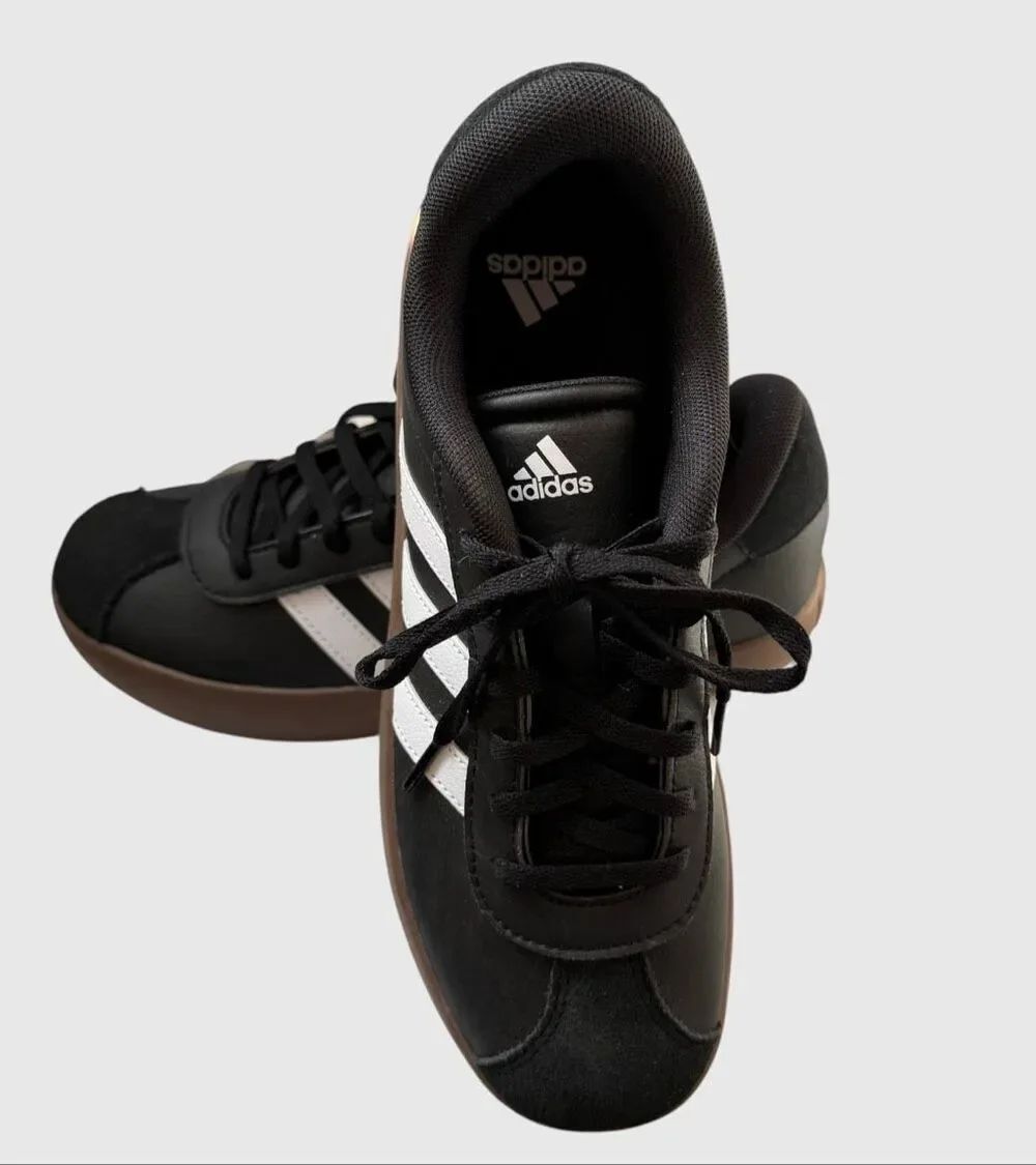 adidas VL Court 3.0 K Youth Sneakers NWT Black White Gum Size 5.5